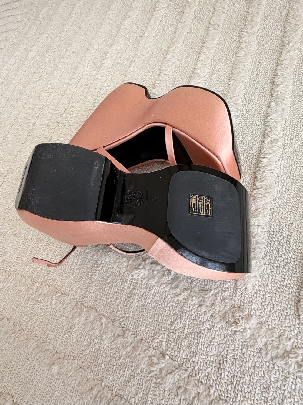 Versace Rose Gold Satin Platform Wedge Sandals / Size US 9.5/10 - Picture 4 of 8